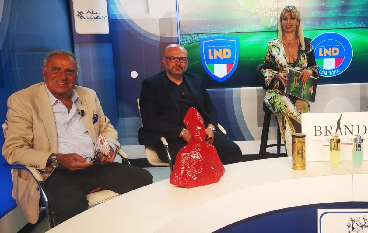 Red San Gennaro ceramic piece on a football talk show