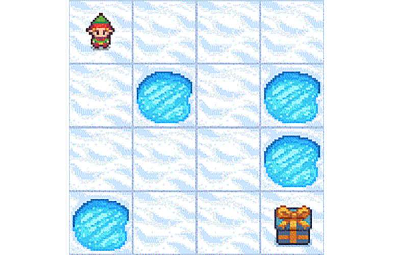 Frozen Lake environment with reinforcement learning agents